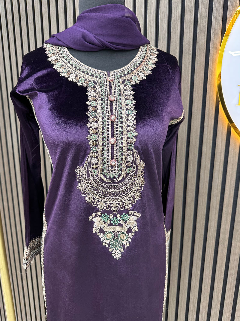 Purple Velvet silk 3pc suit
