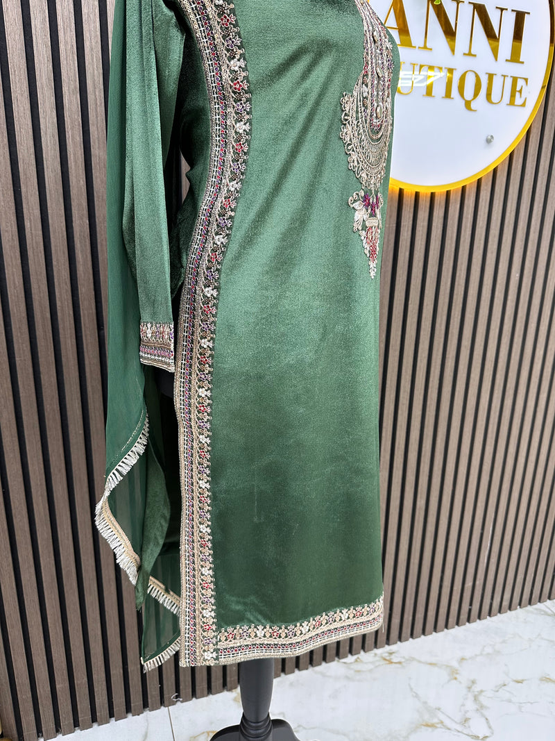 Green Velvet silk 3pc suit