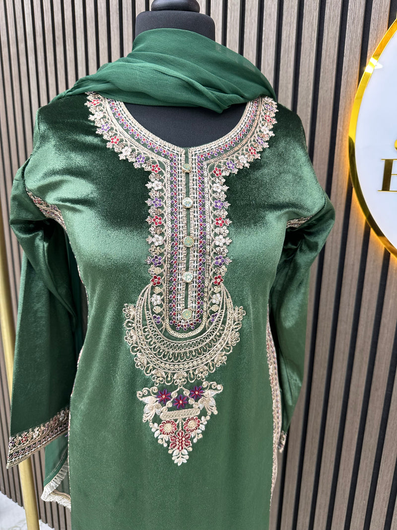 Green Velvet silk 3pc suit