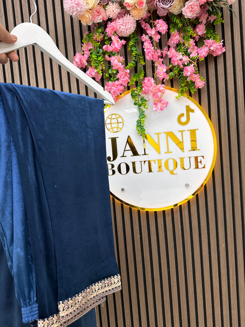 Winter blue Velvet silk 3pc suit