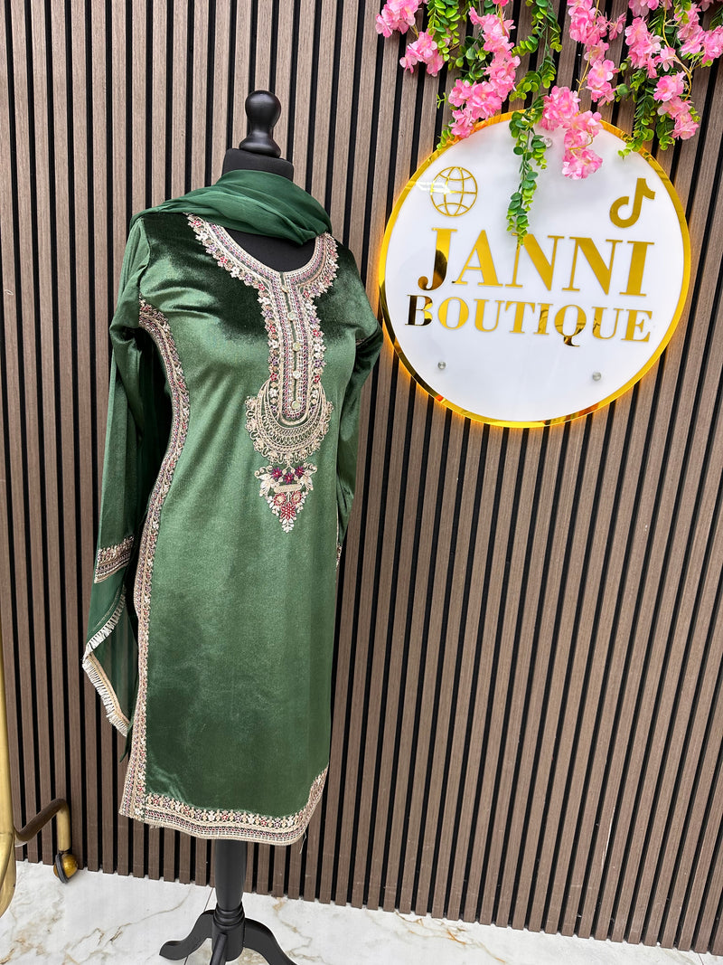 Green Velvet silk 3pc suit