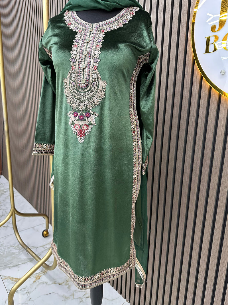 Green Velvet silk 3pc suit