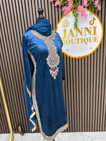 Winter blue Velvet silk 3pc suit