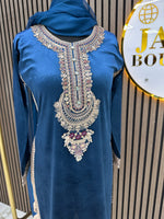 Winter blue Velvet silk 3pc suit