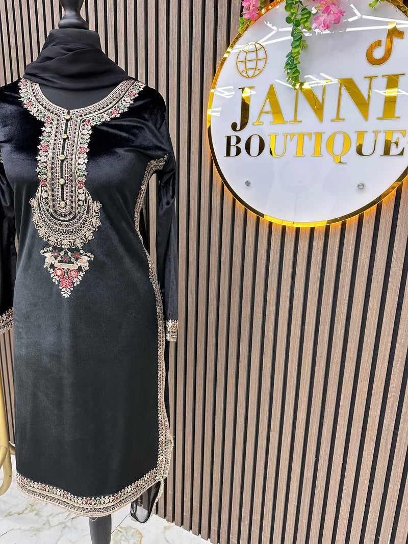 Black Velvet silk 3pc suit