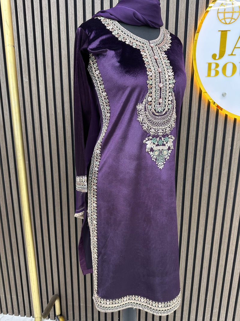 Purple Velvet silk 3pc suit