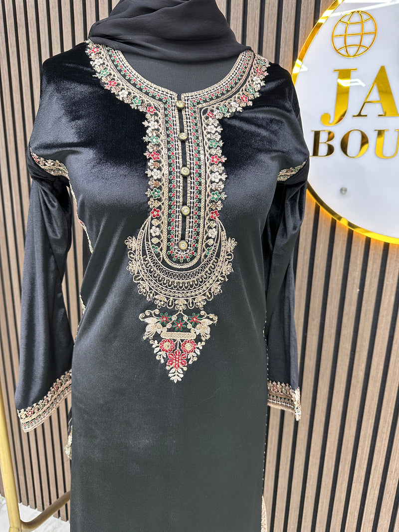 Black Velvet silk 3pc suit