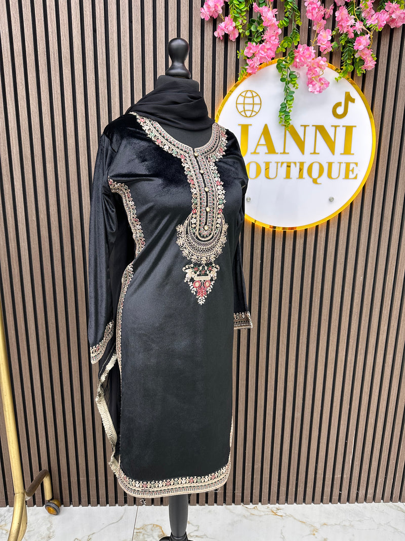 Black Velvet silk 3pc suit