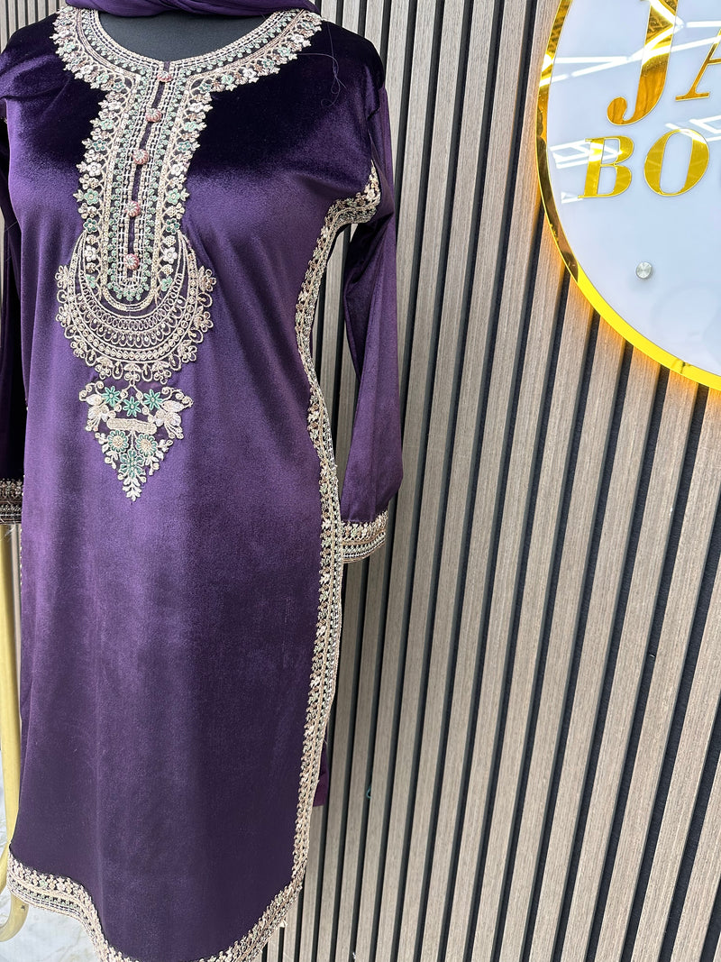 Purple Velvet silk 3pc suit